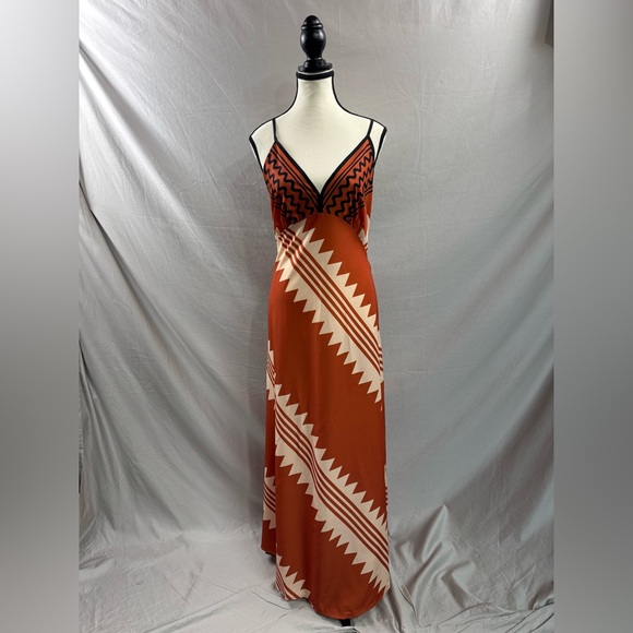 Boho Geometric Print Shirred Back Cami Dress Rust - Picture 4 of 7